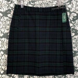 NWT LL Bean Faux Wrap Black Watch Plaid Skirt